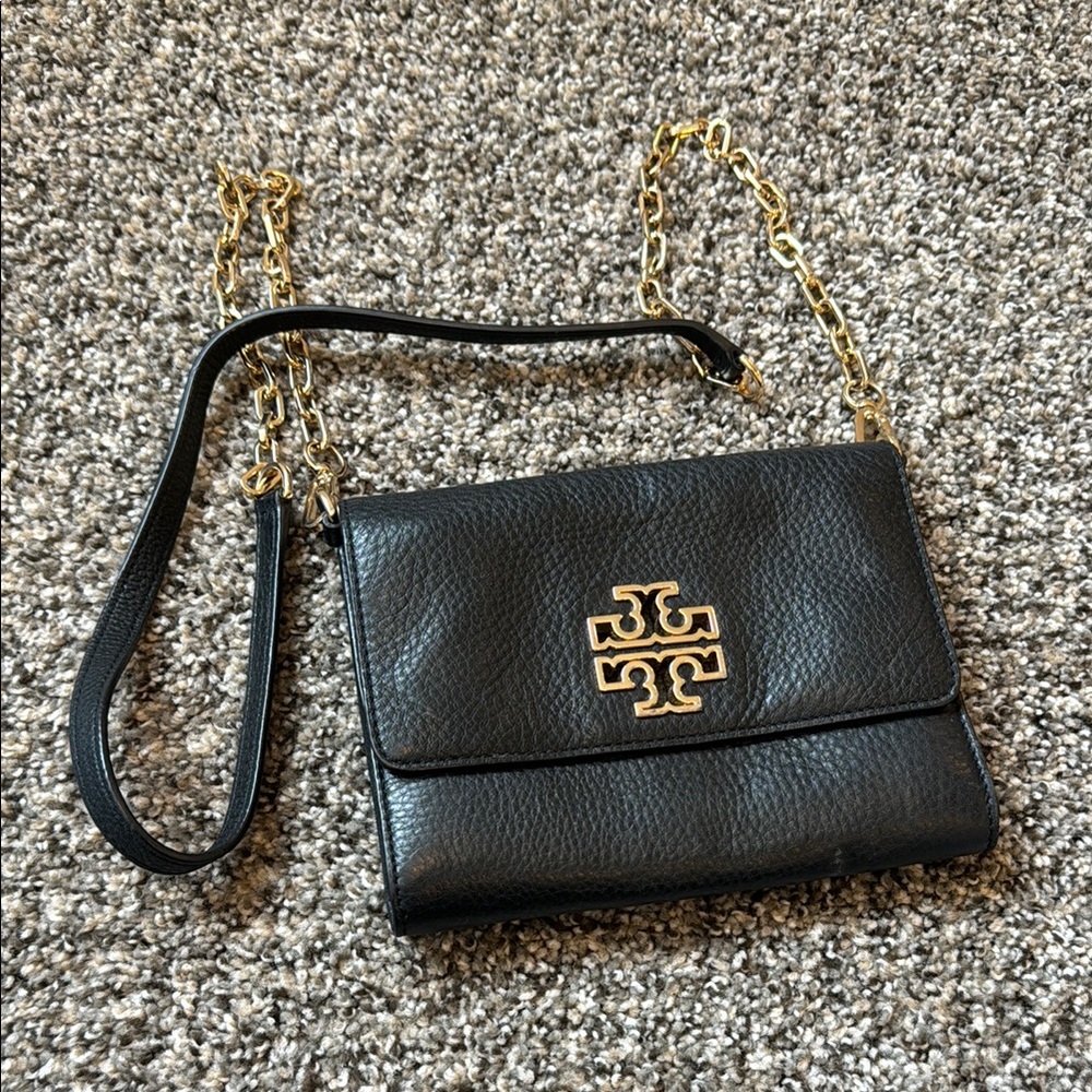 Tory Burch Black and Gold Crossbody Bag with Chain Strap